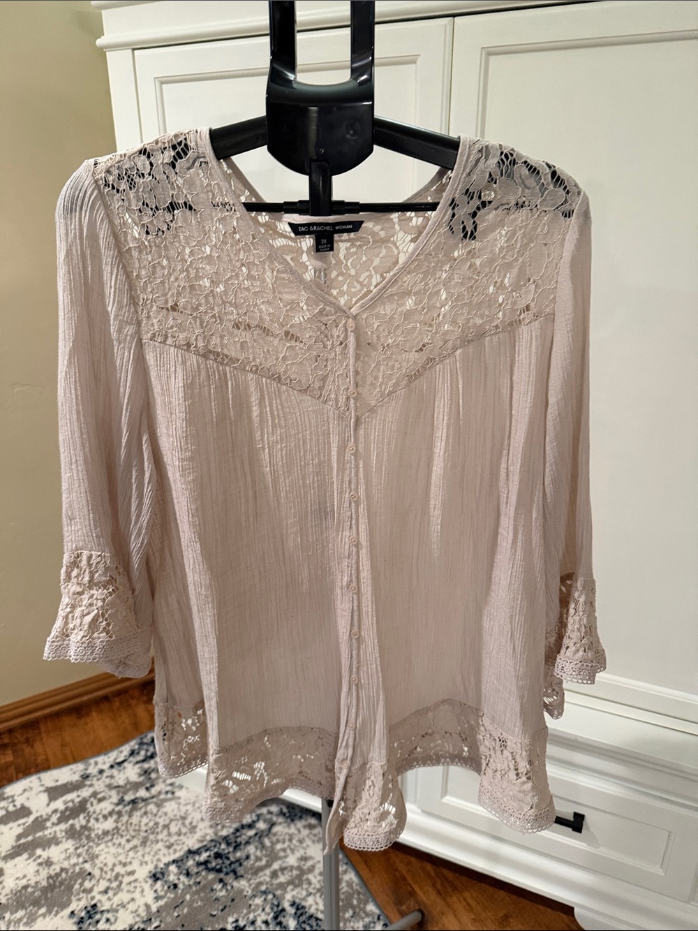 Zac & Rachel Blush Lace Yoke Button-Front Blouse (83)